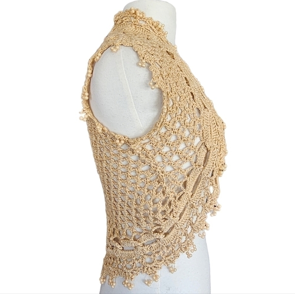 CROCHETED Bohemian Beaded Vest Size S - Picture 2 of 13